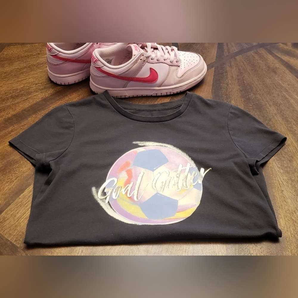Old Navy Girls Soccer Graphic Tee "Goal Getter" Size L (10-12) Grey